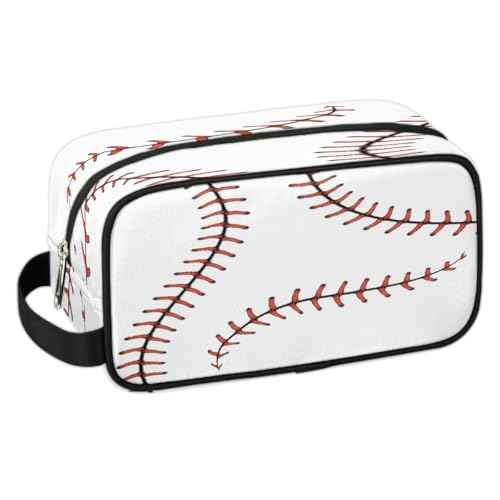 Boys Travel Toiletry Bag, Kids Waterproof Hanging Dopp Kit, White Baseball Wash Bag with Large Capacity for Travel, Sports, Shower