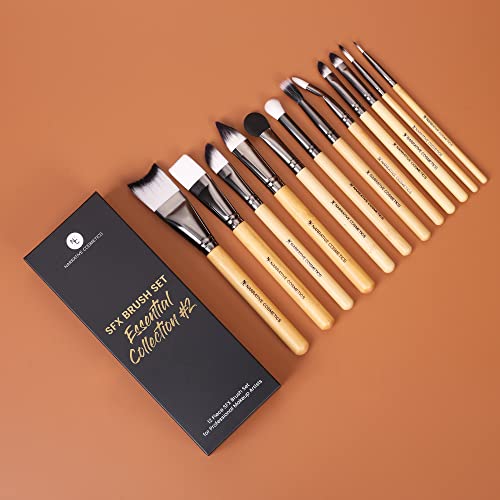 Narrative Cosmetics SFX Brush Set, Essential Collection #2, 12 Makeup Brushes with Synthetic Bristles & Natural Bamboo Handles