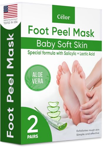 CÉLOR Foot Peel Mask for Dead Skin & Callus Removal - Aloe Vera & Nourishing Ingredients, 2 Pairs