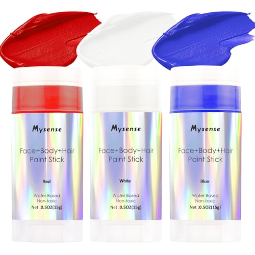 Mysense Red White Blue Face Paint Stick - Water Based Patriotic Makeup