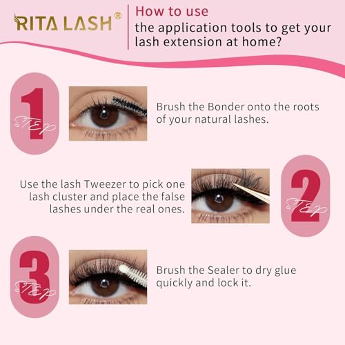 Lash Extension Kit 30D+40D+50D+60D DIY Lash Clusters 640pcs Cluster Lashes Individual Lashes Eyelash Extension Kit with Lash Bond and Seal,Lash Tweezers(30D+40D+50D+60D Kit,10-16mm)