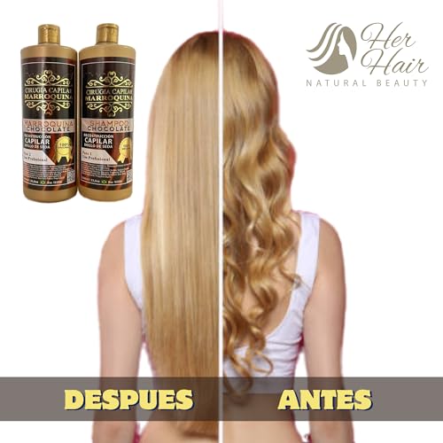 Cirugía Capilar Marroquina Chocolate 33.8 oz| Shampoo Chocolate 33.8 oz| Tratamiento Capilar |Reconstrucción Capilar Brillo de Seda| Alizado y Brillo Capilar | Uso Professional | Kit 2 Pasos |67.6 oz