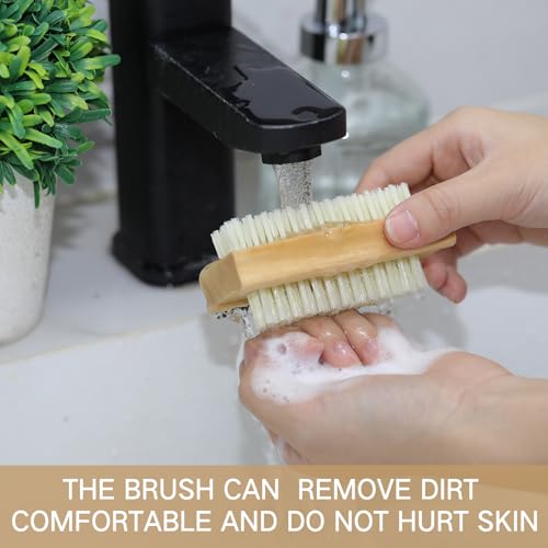Patelai 48 Pack Wooden Nail Brush Bulk Two-sided Hand Fingernail Brush Non-slip Wood Heavy Duty Stiff Nail Scrubber for Nails and Toes Cleaning, Hand Scrub Brushes for Travel