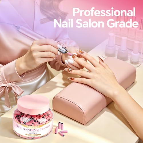 Pink SALVMARY Mini Sanding Bands for Nail Drill 180 Grit - 600 Pcs, Model Variation