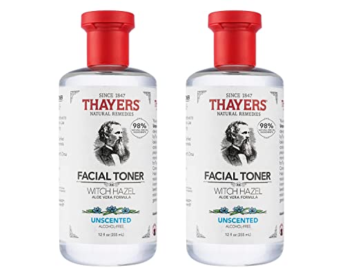 THAYERS Alcohol-Free, Hydrating, Unscented Witch Hazel Facial Toner with Aloe Vera Formula, Vegan, Dermatologist Tested and Recommended, 12 Oz (Pack of 2)