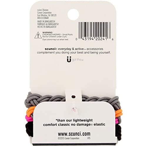 Scunci Everyday and Active 3-Strand Braided Elastics , No Damage, Super Comfy, 3X Stronger (Assorted Colors) 3-PCS