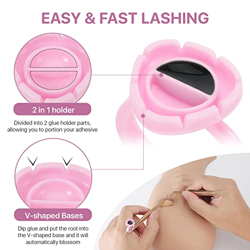 Pretty memory 100 Pcs Glue Rings for Eyelash Extensions, Can Fasten to Tweezers, Easy Fanning Glue Holder for Volume Lashes, Disposable Lash Glue Rings Eyelash Extension Supplies (Pink)