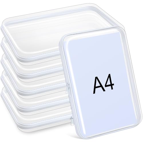 Sanwuta 6 Pcs Clear Hard Zipper Case Hard Plastic Zipper Pouches Makeup Bag Pencil Pouches Transparent Cases for Snacks Plastic Storage Organizer Box for Travel(White,12.6 x 9 x 2 Inch)