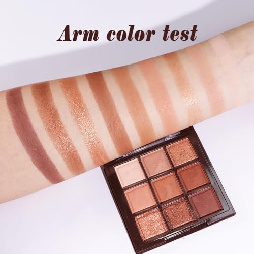 9 Colors Neutral Brown Glitter Eyeshadow Palette ? Matte & Shimmer High Pigment Long-Lasting Blendable Bronze Gold Nude Eye Shadow for Soft Glam, Smokey Eyes, Daily Makeup & Mature Lids