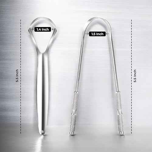 HOKIN Tongue Scraper for Adults with Travel Cases (2Pcs U & Spoon Combo Pack) - 100% Metal Tongue Cleaners, Tough Scrapers for Oral Hygiene