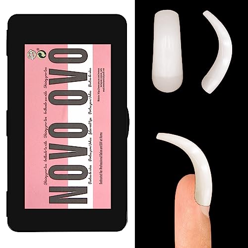 NOVO OVO 500 pcs Hawk Curved Natural Extra Super Extreme Deep Curve Half Cover Medium/Long Tapered Square Eagle Claw False Nail Extension Tips Acrylic Nail 10 Sizes Box Packaging for Halloween