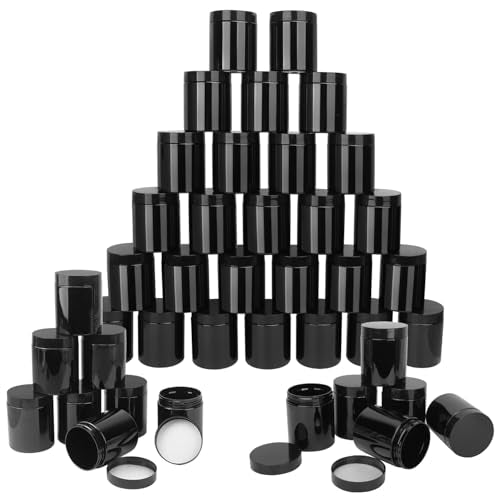 48 Pack 8 OZ Plastic Jars with Black Lids, Empty Plastic Mason Jars, Cosmetic Jar with Lids for Cream, Body Butters, Moisturizers, Candy, Beads, Samples (Black)