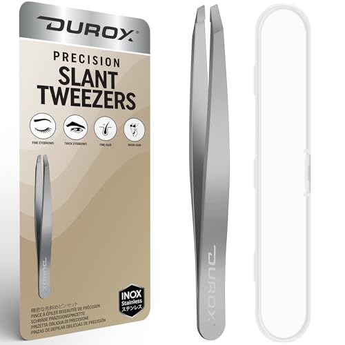 DUROX Precision Tweezers for Eyebrows ? Slant Eyebrow Tweezers for Women and Men, Made of Stainless Steel with Fine Slant Tips for Eyebrow and Hair Removal