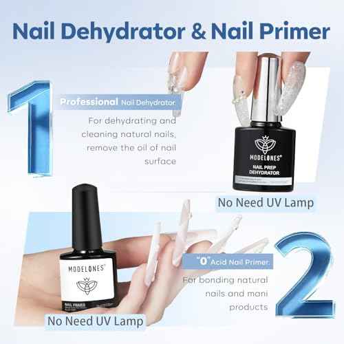 modelones Nail Dehydrator and Primer with Gel Base & Top Coat Set, Acid Free Acrylic Supplies Primer Glossy Gel Nail Polish Top Coat