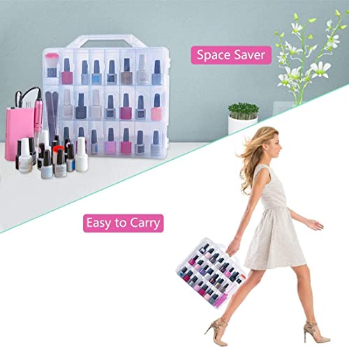 JIASHENG 48 Bottles Nail Polish Organizer Case, 1000pcs Gel Nail Polish Remover, Lint Free Nail Wipes Cotton Pad with a Pump Dispenser Bottle
