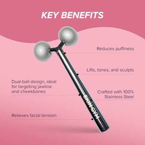 SKIN GYM Face Sculptor Beauty Roller, Stainless Steel Facial Massager for Lifting, Toning, and Sculpting