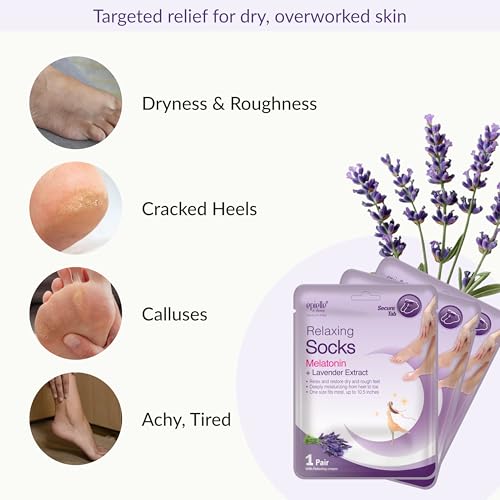 Epielle Relaxing Foot Mask Socks (6 Pack) - Moisturizing Lavender & Melatonin