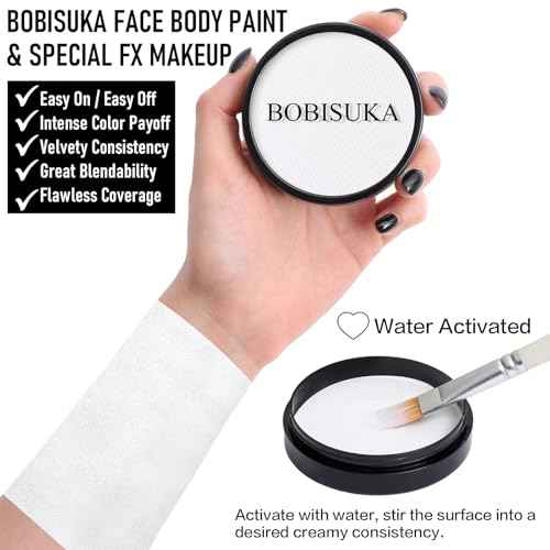 BOBISUKA Clown White Face Body Paint, Water-Based Face Painting Kit & Body Paints, Kids Adults Facepaint for Halloween Goth Skeleton Mime Ghost SFX Makeup, Costume Cosplay Party Art Theater & Stage