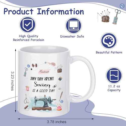 Abbylike 5 Pcs Sewing Gifts for Seamstress Women Gifts Canvas Bag Cosmetic Bag Quilting Coffee Mug Socks 11 oz Cup Quilter Keychain Funny Presents for Mom Quilters Sewing Lovers(White,Classic)