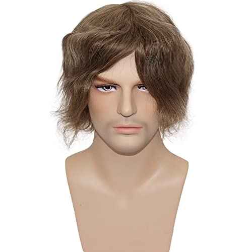 Mens Wigs Toupee for Men European Virgin Human Hair Weave Unit for Man Hair Toupee Mono Lace Top Skin PU Men Hair Replacement System Mens Hairpiece (#18 Dark Blonde Brown Color)
