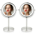 OVENTE Lighted Vanity Mirror 6 Inch Table Top 1X 7X Magnification LED 360 Adjustable Double Sided Spinning Personal Makeup Stand Desk Bathroom Battery Powered Round Large Nickel Brushed MLT60BR1X7X