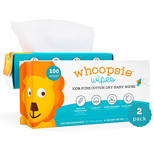 Whoopsie Wipes 100% Pure Cotton Dry Baby Wipes - Ultra Soft & Chemical-Free