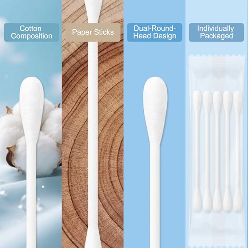 Kocpudu Bulk Cotton Swabs Pack of 200 with Double Headed Paper Handles