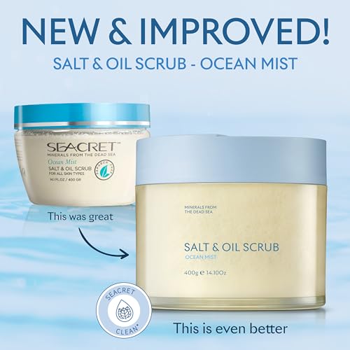 SEACRET Body Scrub - Salt & Oil Body Exfoliator with Dead Sea Minerals and Essential Oils, Ocean Mist Scent 14.1 FL.OZ.