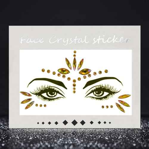 Mermaid Face Gems Stick Jewels for Women Cosplay Mermaid Halloween Club Eye Face Gems Stickers on Rave Party Gift for Kids Eye Face Jewels Temporary Tattoos Festival (Gold)