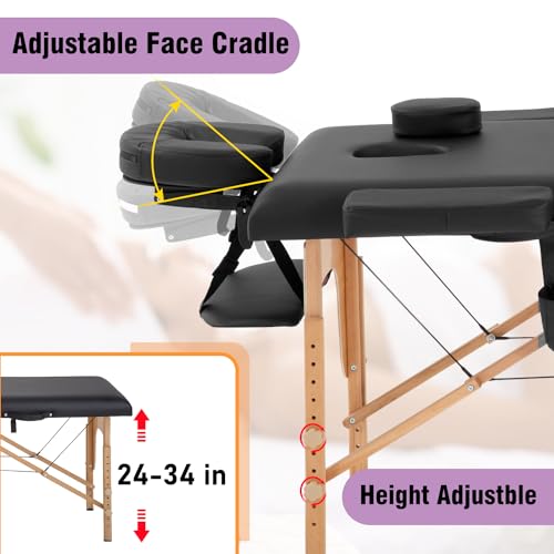 Portable Folding Massage Bed 24" Wide, Black - Lightweight & Adjustable