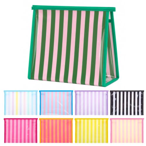 Hosuly 9-Pack Striped PVC Makeup Bags - Waterproof Travel Organizer