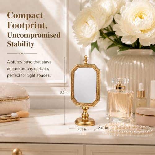 Vintage Gold Makeup Mirror Tabletop with Stand