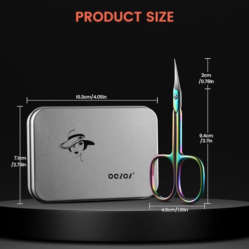 BEZOX Curved Cuticle Scissors - Precision Stainless Steel Trimmer, Rainbow