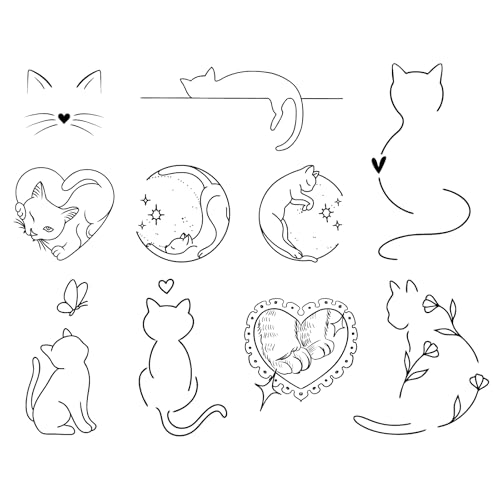Cat Outline Temporary Tattoos – Minimalist Fake Tattoos