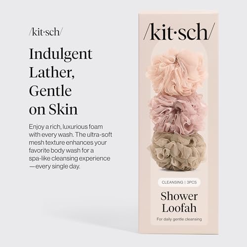 Kitsch Soft Mesh Shower Loofah 3-Pack - Gentle Exfoliating Bath Sponge