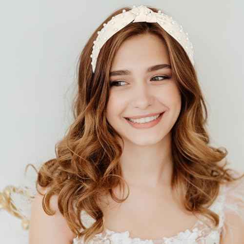 Jaciya Headbands for Women 4 Pack Pearl Headbands for Girls Knotted Headband for Women Top Knot Turban Hair Accessories