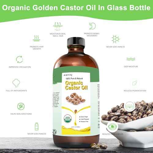 Organic Castor Oil (16.9oz Glass bottle) USDA Certified 100% Pure Natural, Cold Pressed, Hexane Free. Castor Oil for Hair Growth, Thicker Lashes & Fuller Brows