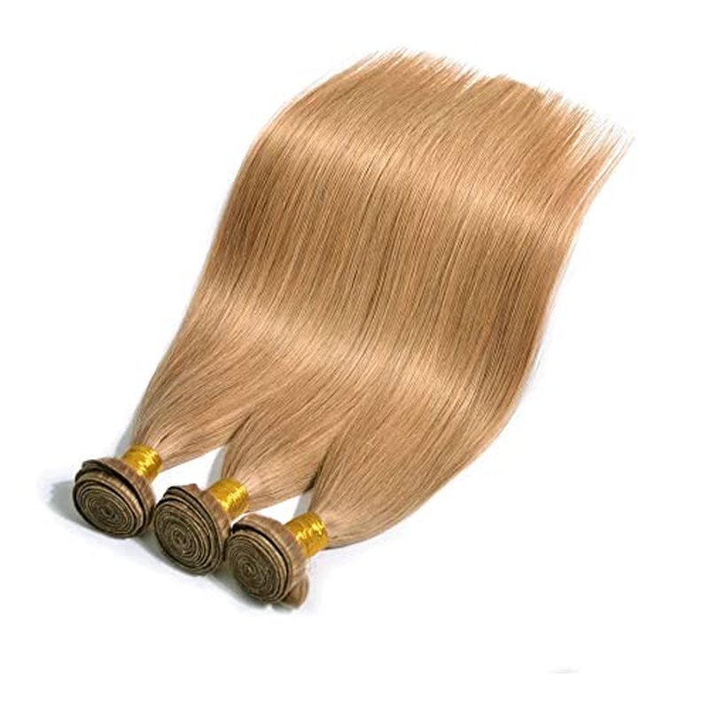 #27 Honey Blonde Straight Human Hair Bundles - 3 Pack, 12-16 Inch
