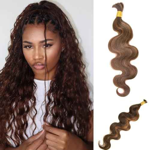YWIGS Body Wave Bulk Human Hair for Braiding Human Braiding Hair for Boho Braids 50G No Weft Virgin Human Hair #4/30 20inch