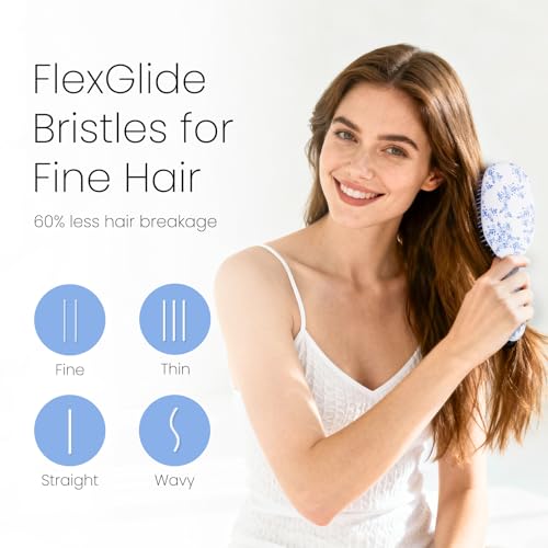 AIMIKE Porcelia Qing Detangler Brush for Fine Hair with Air Cushion, Elegant Blue & White Design