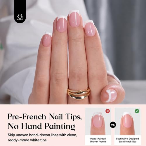Beetles French Tips Press On Nails - 150 Pc Pink Short Square