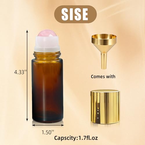 Rose Quartz Roller Bottles 50ml - Amber Glass Essential Oil Bottles