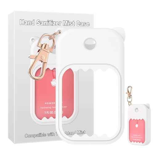 Hand Sanitizer Spray Case for Touchland Silicone Touchland Case Keychain Cute Hand Sanitizer Spray Holder Compatible with Touchland Power Mist Gentle Mist Glow Mist, White