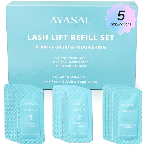 AYASAL Lash Lift Kit Refills: Step 1+2 Refill Set, Korean Thio-Free Lash Perm - Professional Long Lasting Results up to 6-8 Weeks - Eyelash Curling Set at Home - Set for 5 Applications