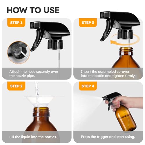 Amber Glass Spray Bottles 8oz, 2 Pack with 360° Adjustable Nozzle