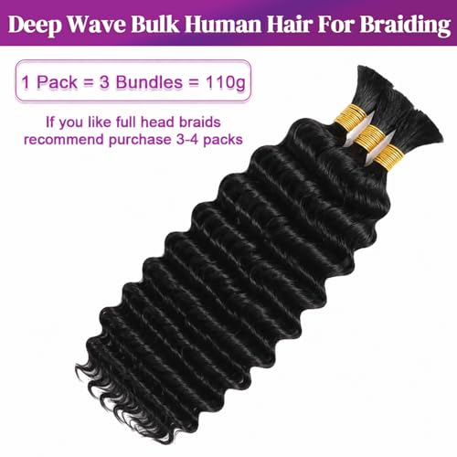 Smabuity Boho Deep Wave Human Hair for Braiding 14" Natural Black