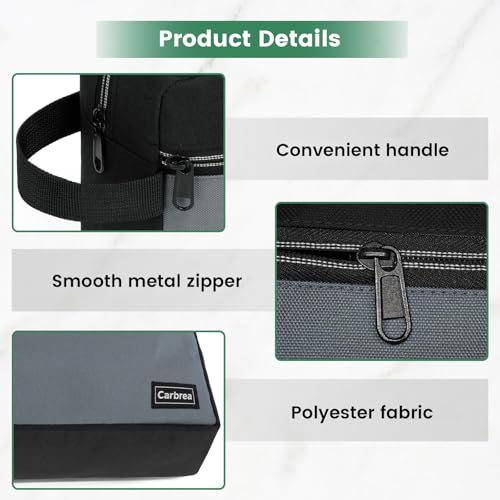 Carbrea Small Travel Toiletry Bag - Black, Medium Size, Compact & Durable