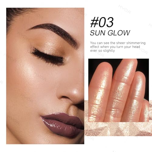 KYDA Face Highlighter Palette, High Glossy Face Illuminator Palette, Natural Glow Finish, Pearl Shimmer Smooth Baked Powder, Lasting Sparkling Champagne Highlighter Makeup-SUN GLOW