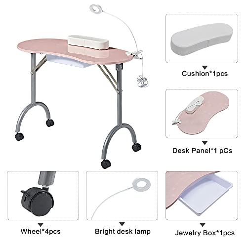 Portable Foldable Nail Desk with Lamp & Wrist Rest