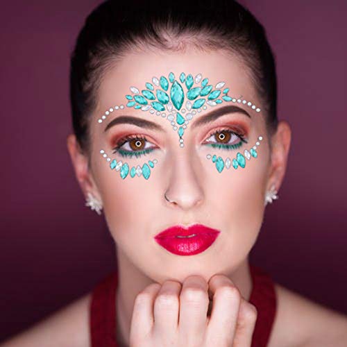 Rhinestone Face Gems Mermaid Face Jewels Rave Party Crystal Body Eyes Jewel Temporary Halloween Face Stickers for Women and Girls 2PCS